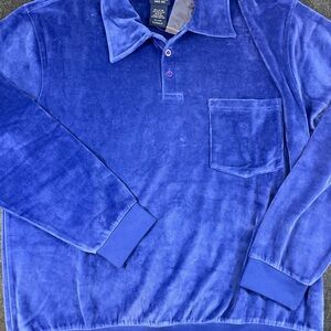 Vintage John Blair Blue Velour Shirt with Long Sleeves and Polo Collar